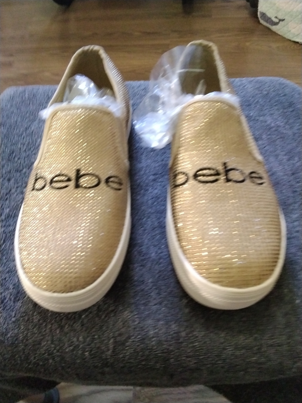 Bebe Gold Glitter Rhinestone Slip-On Platform Sneakers Size 8.5